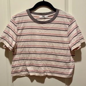 Cotton On - The Baby Light Pink/Gray Striped Crop T-Shirt